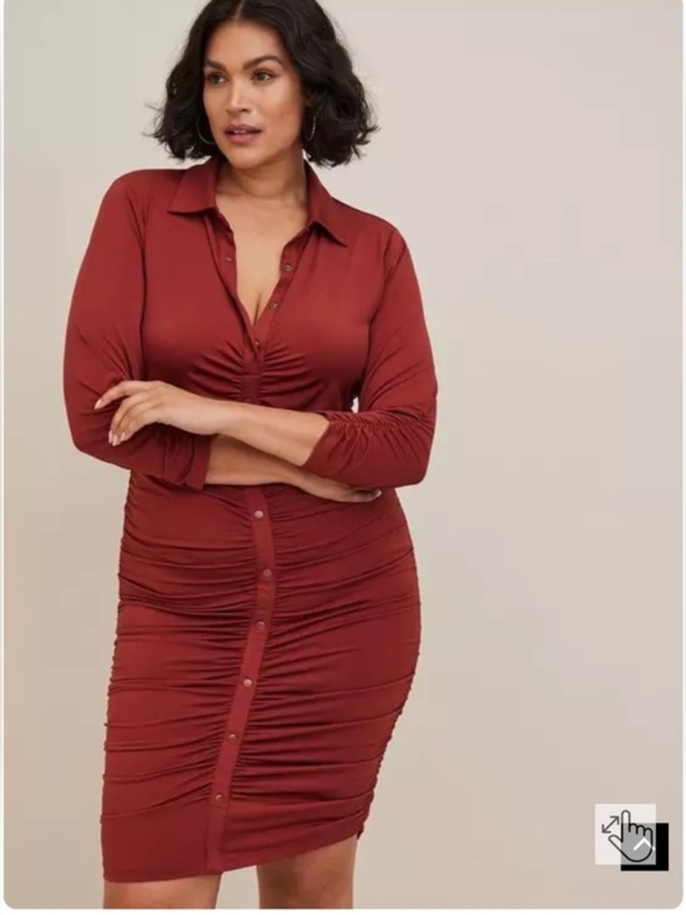 Torrid At The Knee Studio Knit Shirred Shirtdress ruched dress size 2